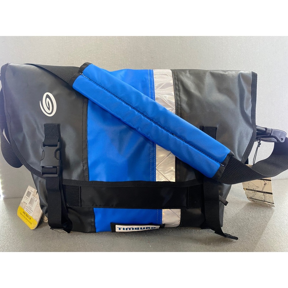 Timbuk2 LIghtbrite Classic Messenger Bag Blue Reflective Stripe Padded Strap NWT